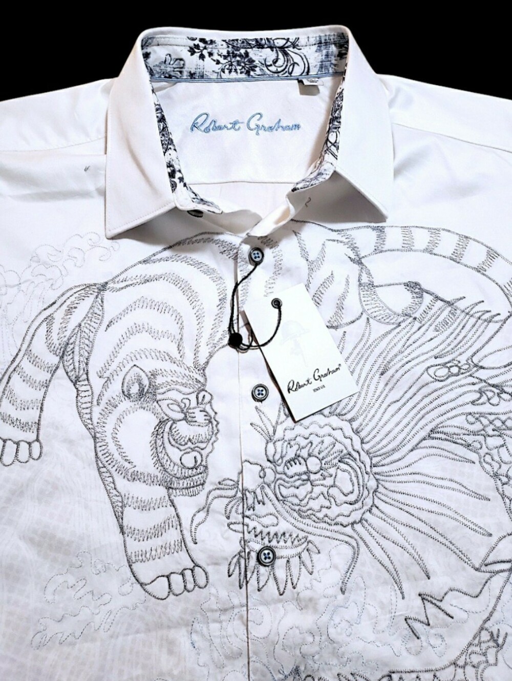 NEW Robert Graham Bold Embroidered Mens 2XL $378 White Classic Sport Shirt